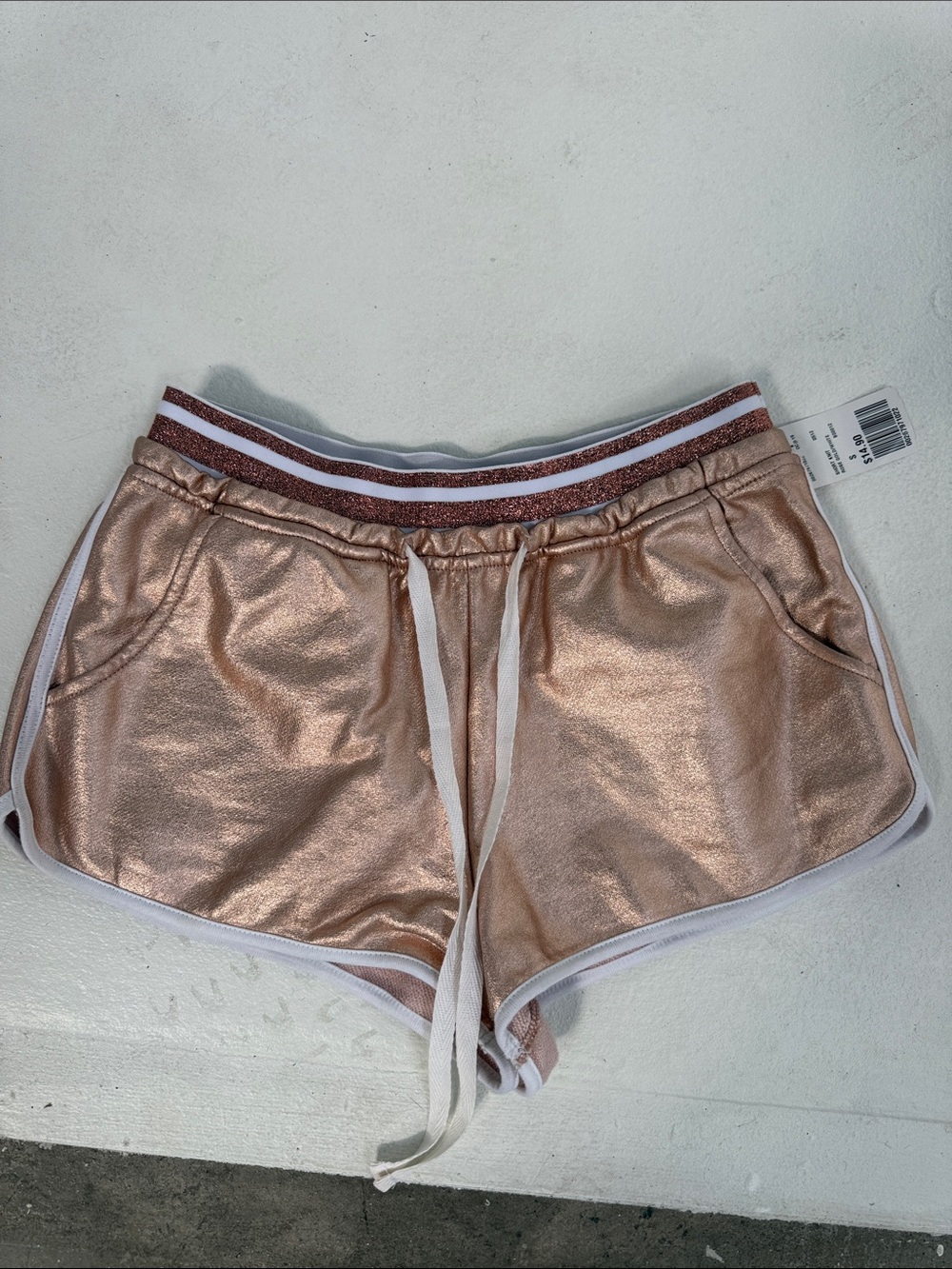 Forever 21 Metallic Rose Gold Athletic Shorts with White Trim